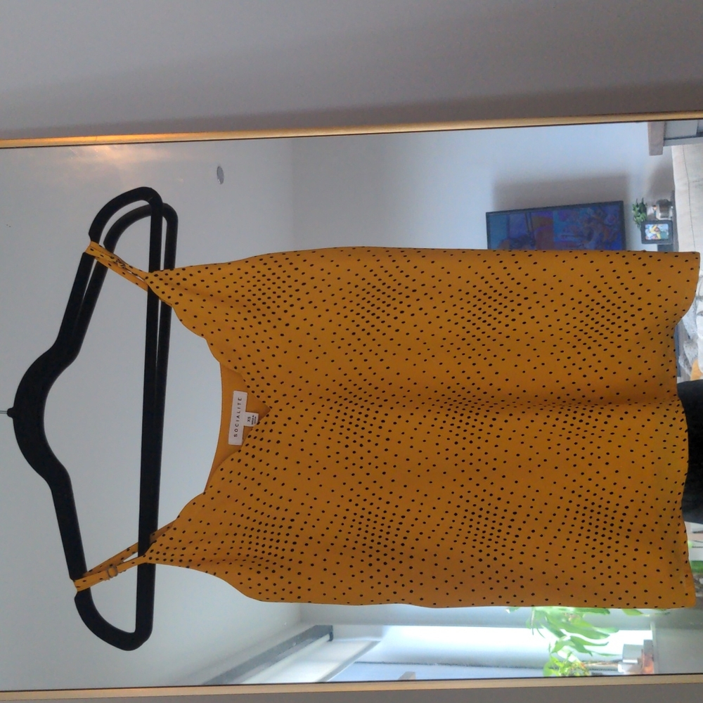 Socialite Yellow/Black Polka Dot Cami Blouse Size: XS